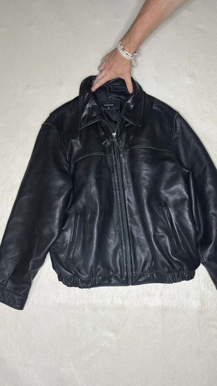 Colebrook Men's Vintage Black Leather Bomber Jacket